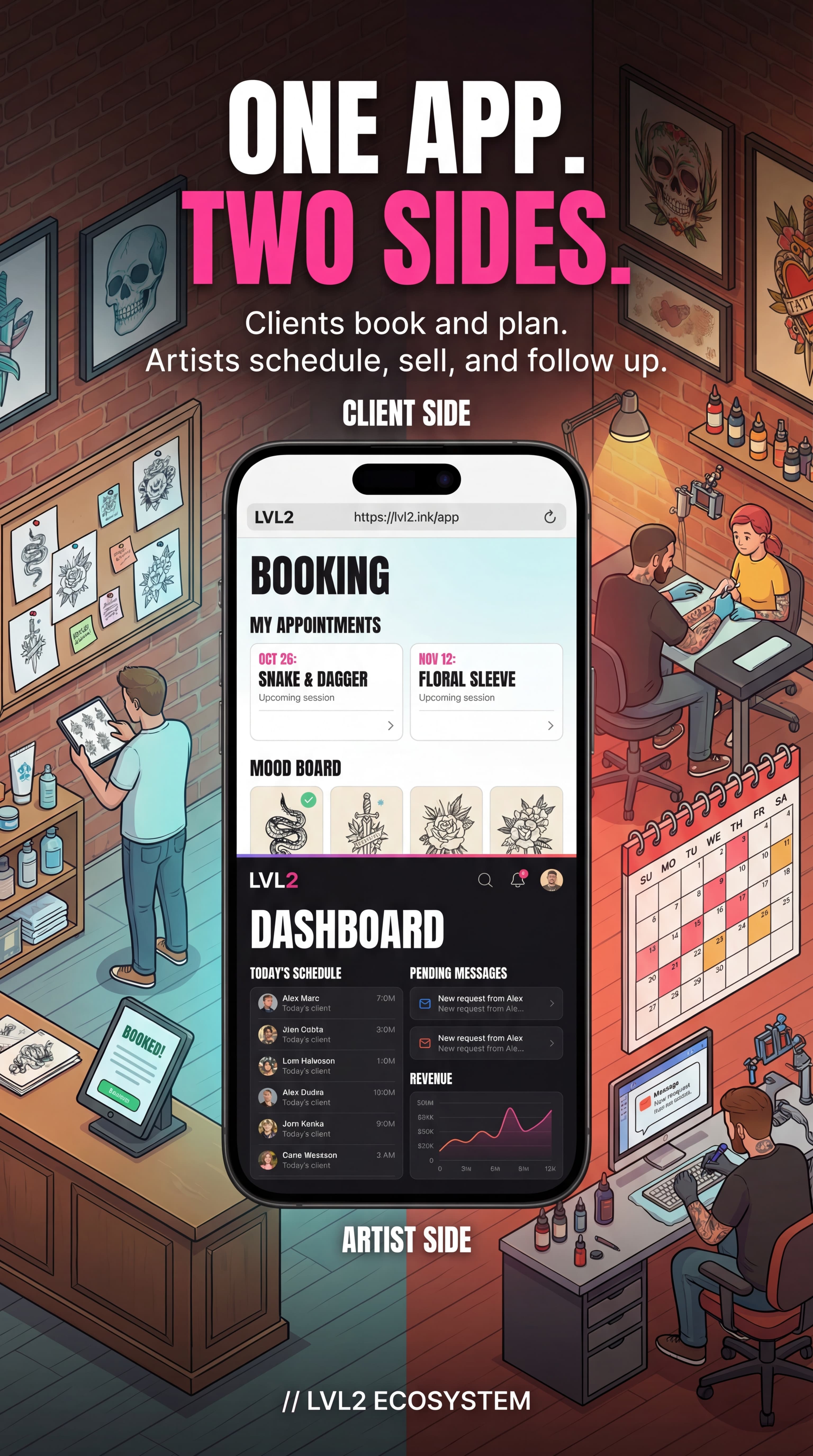 LVL2 booking flow app-store style illustration